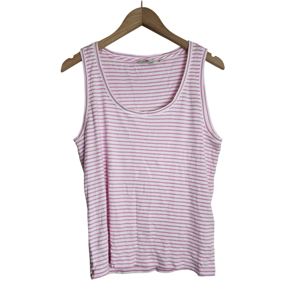 Vineyard Vines Tank Top Women Large Pink White Striped Pima Cotton Modal Scoop
